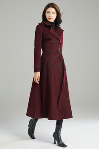 Long Double-breasted Wool Coat C2994,Size 170-US2 #CK2202203