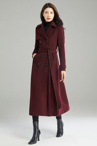 Long Double-breasted Wool Coat C2994,Size 170-US2 #CK2202203