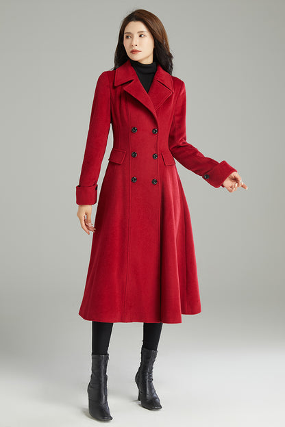 Autumn Winter Red Wool Coat C2996
