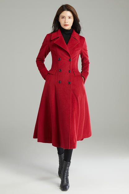 Autumn Winter Red Wool Coat C2996