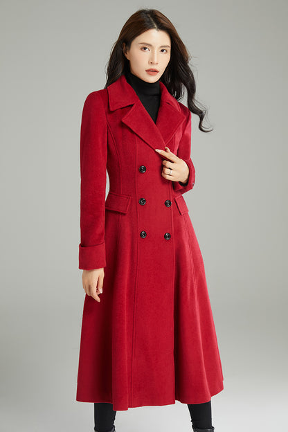 Autumn Winter Red Wool Coat C2996