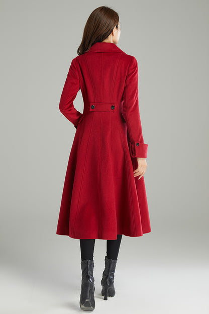 Autumn Winter Red Wool Coat C2996