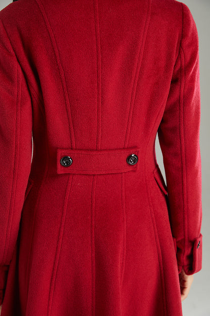 Autumn Winter Red Wool Coat C2996