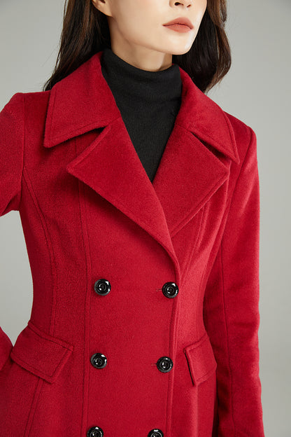 Autumn Winter Red Wool Coat C2996