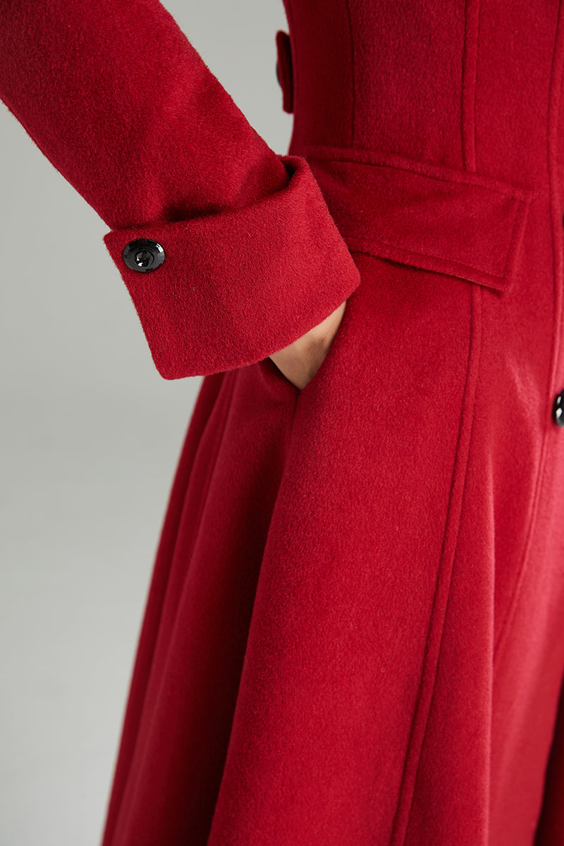 Autumn Winter Red Wool Coat C2996
