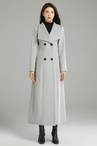 Long Gray Double-breasted Wool Coat C2998