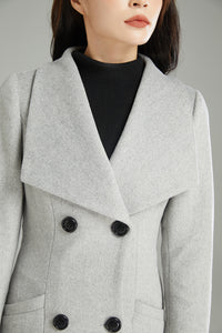 Long Gray Double-breasted Wool Coat C2998