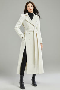 White Asymmetrical Long Wool Coat C2997