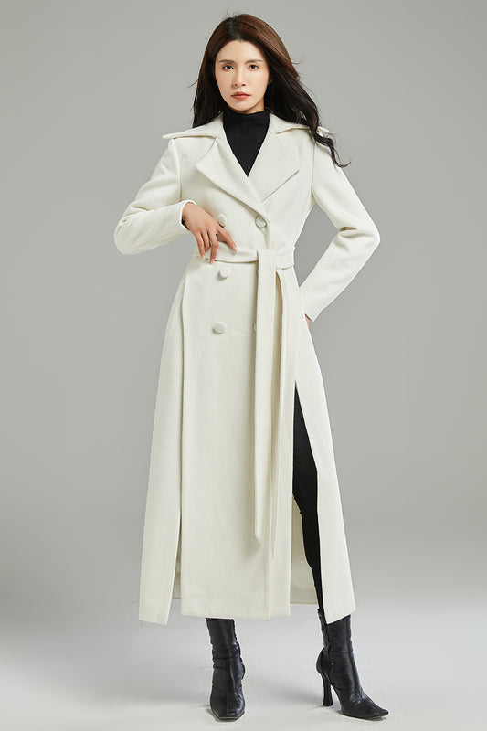 White Asymmetrical Long Wool Coat C2997