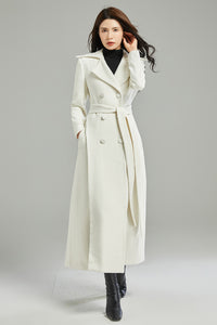 White Asymmetrical Long Wool Coat C2997