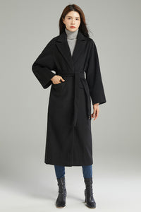 Women Black Casual Wool Coat C3002