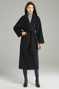 Women Black Casual Wool Coat C3002, Size S #CK2202227