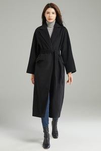 Women Black Casual Wool Coat C3002, Size S #CK2202227