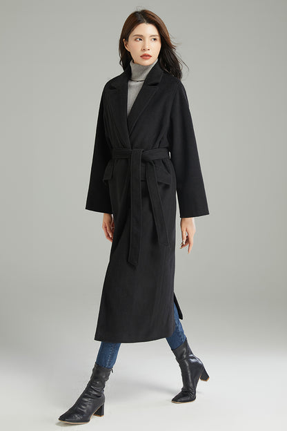 Women Black Casual Wool Coat C3002