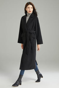 Women Black Casual Wool Coat C3002, Size S #CK2202227