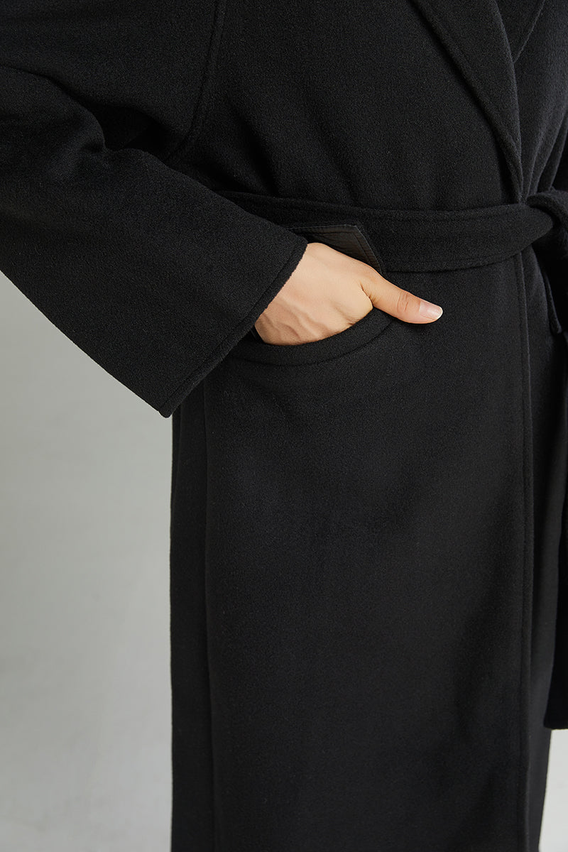 Women Black Casual Wool Coat C3002