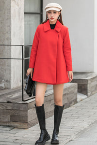 Red Cape coat, Vintage Inspired Women's Cashmere Wool Cape Coat C253901