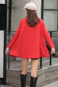 Red Cape coat, Vintage Inspired Women's Cashmere Wool Cape Coat C253901