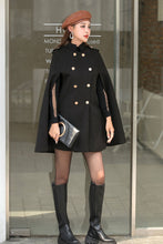 Load image into Gallery viewer, Black Winter Wool Cape Coat C2540,Size S #CK2101502
