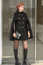 Load image into Gallery viewer, Black Winter Wool Cape Coat, Wool Cloak Coat, Oversized Poncho Jacket C254001
