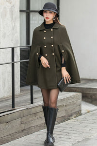 Army Green Thicken Wool Cape Coat for Women, Oversized Winter Cloak Coat C254101