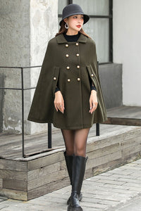 Army Green Wool Cloak Coat C2541,Size XS #CK2101503