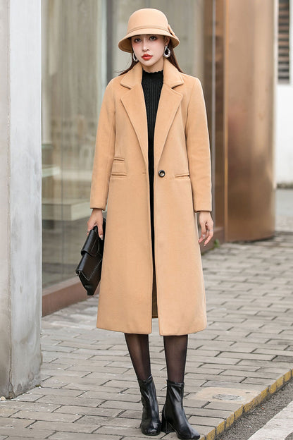 Camel Wool Coat, Long maxi Wool Jacket Coat, Loose fit wool coat C254301