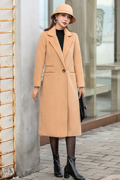 Camel Wool Coat, Long maxi Wool Jacket Coat, Loose fit wool coat C254301