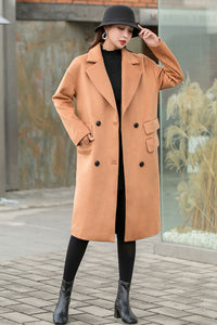Women's Winter Double-breasted Wool Coat, Loose Long Wool Jacket Coat C255001