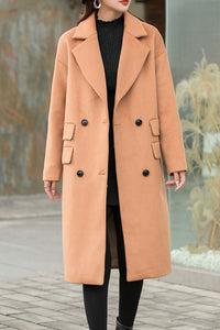 Women's Winter Double-breasted Wool Coat, Loose Long Wool Jacket Coat C255001