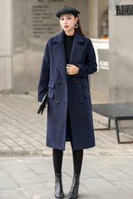 Load image into Gallery viewer, Navy Blue Long Wool Coat C2544#
