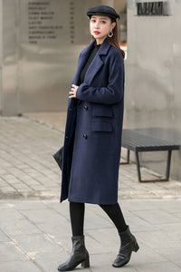 Navy Blue Warm Wool Coat C2544,Size S #CK2101504