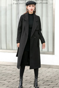 Belted Wool Trench Coat, Relaxed Fit Winter Fall Coat C254901