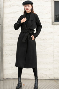 Belted Wool Trench Coat, Relaxed Fit Winter Fall Coat C254901