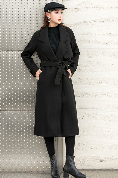 Belted Wool Trench Coat, Relaxed Fit Winter Fall Coat C254901