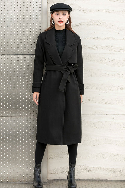 Belted Wool Trench Coat, Relaxed Fit Winter Fall Coat C254901