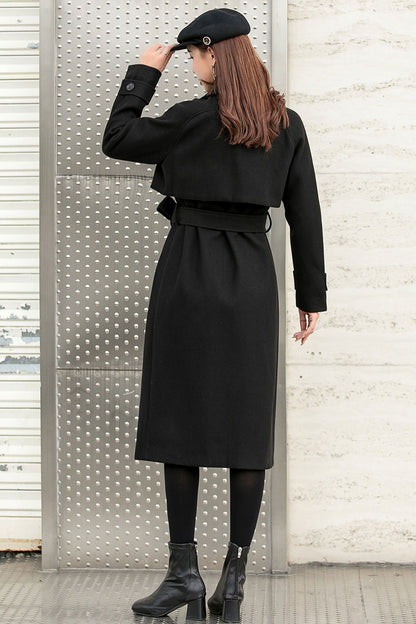 Belted Wool Trench Coat, Relaxed Fit Winter Fall Coat C254901
