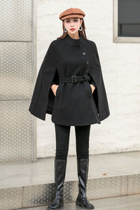 Oversized Wool Poncho Jacket, Winter Fall Short Cloak Coat  C2546