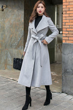 Load image into Gallery viewer, Women Grey Long Wool Coat C2575
