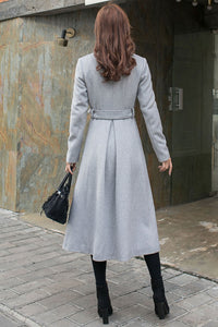 Grey Long Wool Wrap Coat Women C2575,Size 170-US02 #CK2101390