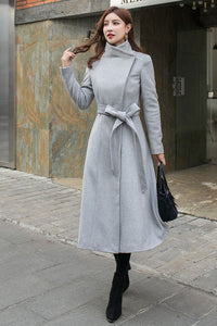Women Grey Long Wool Coat C2575