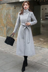 Women Grey Long Wool Coat C2575