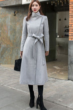 Load image into Gallery viewer, Women Grey Long Wool Coat C2575#

