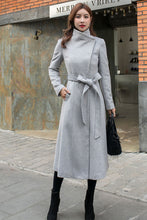 Load image into Gallery viewer, Grey Long Wool Wrap Coat Women C2575
