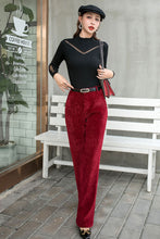 Load image into Gallery viewer, Red Corduroy Pants, High waist Long Corduroy Pants C2547
