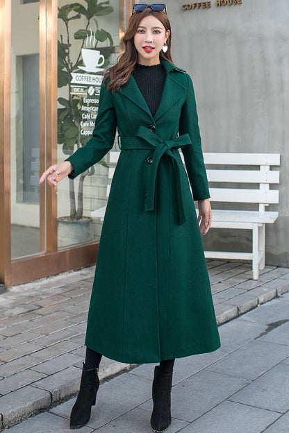 Green Long Wool Trench Coat C2583