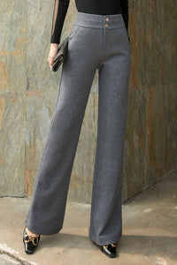 Gray wool pants, Long wool pants, High waist pants C254801