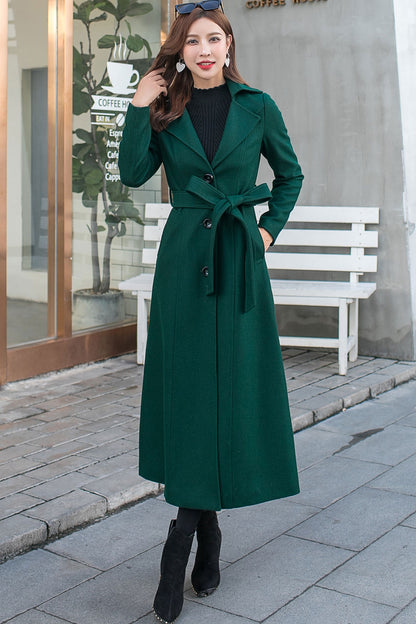 Green Long Wool Trench Coat C2583