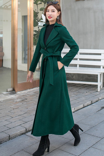 Green Long Wool Trench Coat C2583