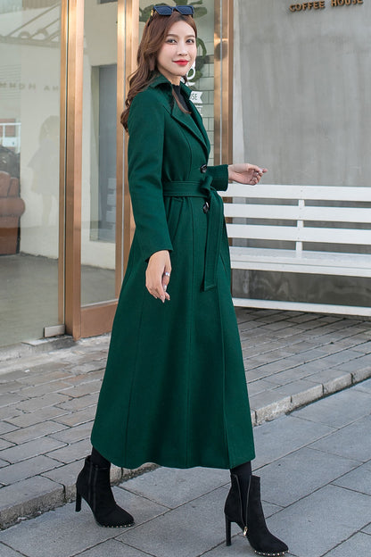 Green Long Wool Trench Coat C2583